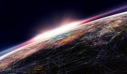 Technology background/Technology background abstract background with connecting dots and lines. Connection structure digital communication. Earth futuristic technology abstract background.