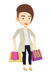 Wall Mural - Happy woman with shopping bags vector illustration