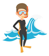 Poster - Young scuba diver vector illustration.