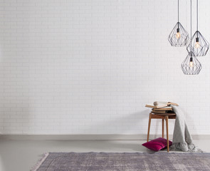 modern interior decoration with brick background and lamp