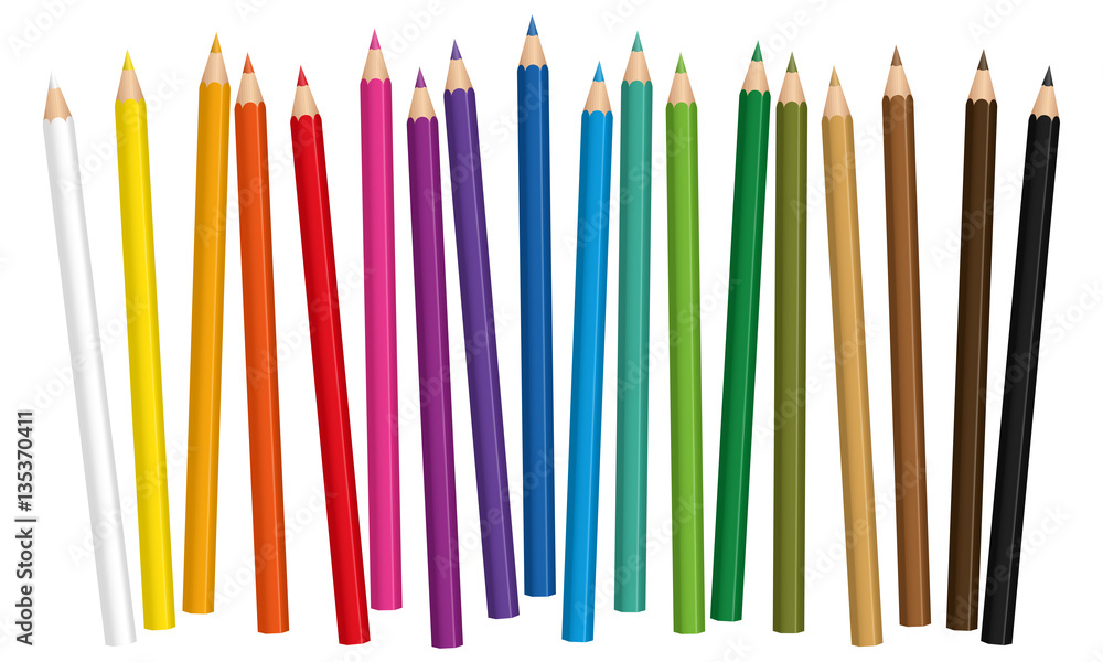 Crayons - colored pencil set loosely arranged - vector on white background. - obrazy, fototapety, plakaty 