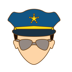 Sticker - color police face icon image, vector illustration