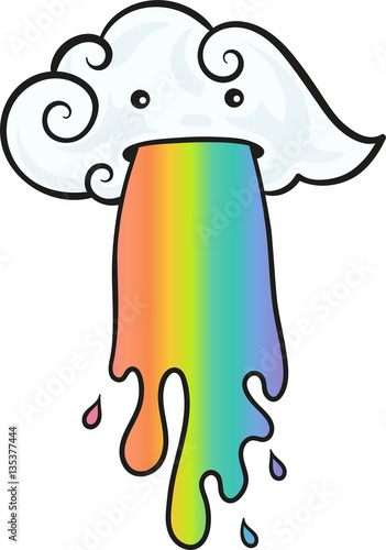 Vector illustration of a cartoon cloud spitting a rainbow paint Stock ...