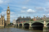 Fototapeta Big Ben - LONDON, ENGLAND - JUNE 19 2016: Cityscape of Westminster Palace and Thames River, London, England, United Kingdom