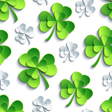 Seamless Pattern With 3d Patricks Clover Cutting Paper
