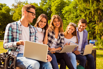 Sticker - five happy attractive diverse classmates together prepare for te