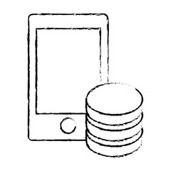 Sticker - figure optimization server smartphone database icon, vector illustration