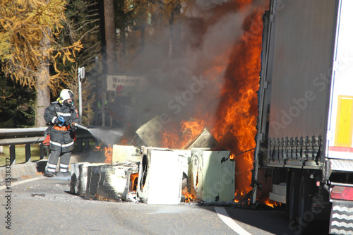 incendie de camion au Col du Simplon Tableau sur Toile