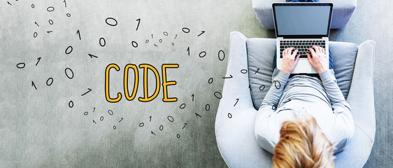 Wall Mural - code text with man