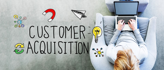 Wall Mural - customer acquisition text with man