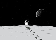 Cartoon Spaceman Explore A Moon