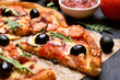 © voltan - Pizza with tomato, salami and olives