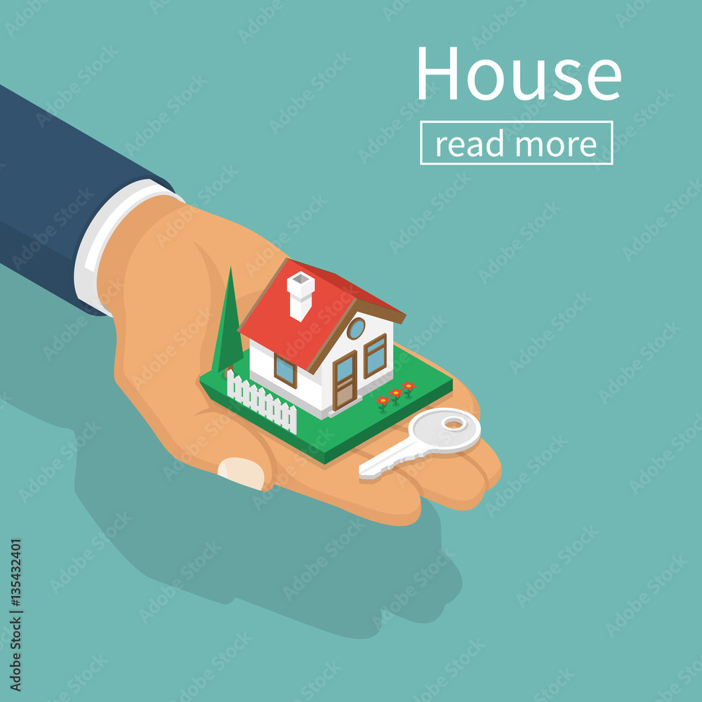 Hand giving house keys isometric design. Vector illustration flat style ...