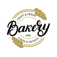 Wall Mural - Bakery hand written lettering logo, label, badge, emblem.