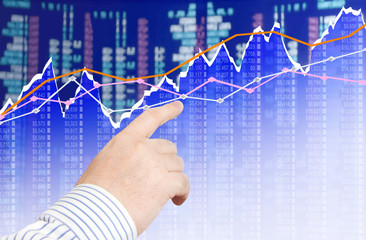 Fototapete - Businessman analyzing financial chart on screen