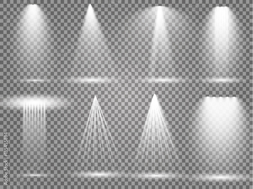 Fotografia, Obraz  Vector light sources, concert lighting, stage spotlights set