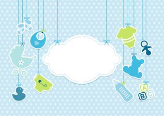 card baby boy symbols hanging cloud stars blue