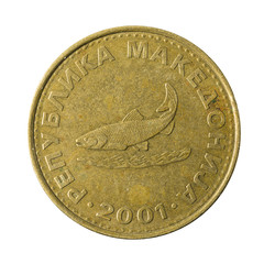 2 macedonian denar coin (2001) reverse isolated on white backgro