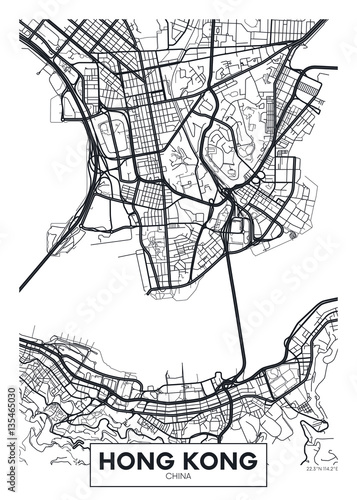 Fotomural Vector poster map city Hong Kong
