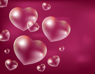 Wall Mural - Realistic soap bubbles Heart-shaped. Drops of water in a heart shape. Valentines day, love, romance concept. Vector illustration