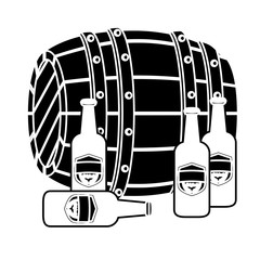 Canvas Print - black wooden barrel with bottles of beer design, vector illustration