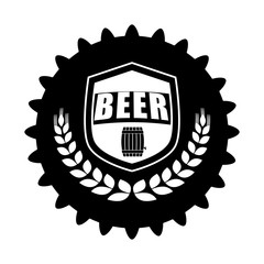 Sticker - black beer cap emblem icon image, vector illustration