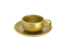 3D Illustration Gold Cup And Saucer
