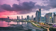 Time Lapse Of Panama City Skyline From Day To Night Aerial View