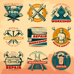 Vintage Repair Workshop Color Logo Set