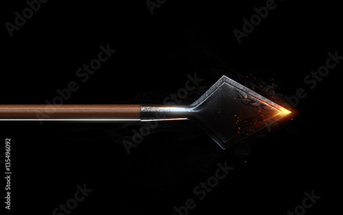Cuadros en Lienzo Blazing flying arrows on black background isolated
