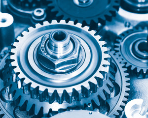 Poster - engine gears wheels, closeup view