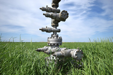 Wall Mural - Canned oil well against the sky and field