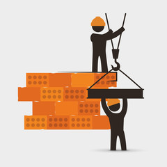 Wall Mural - men construction brick wall crane cooperation vector illustration eps 10