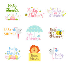 Wall Mural - Baby shower badge vector set.