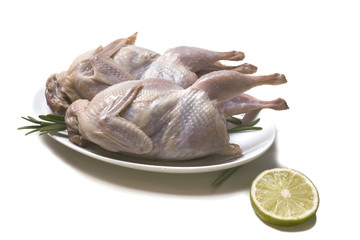 two raw quail on a plate