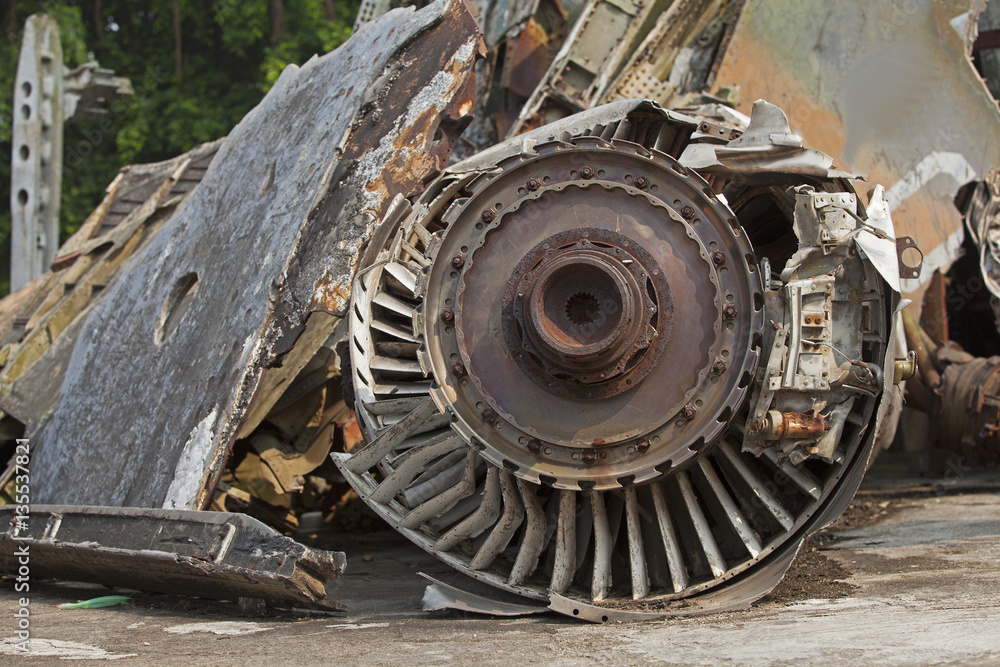 Close up of a jet engine of an American aircraft that was shot down in ...