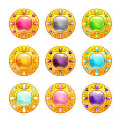 Poster - Vector colorful shiny round golden amulets