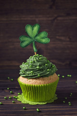 Wall Mural - Cupcake with clover cakepick