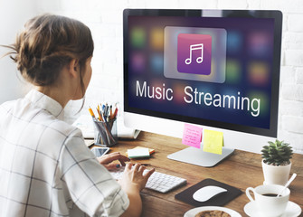 Wall Mural - digital music streaming multimedia entertainment online concept
