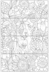 Wall Mural - Doodle flowers for coloring.Vector set of monochrome bookmarks .