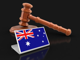 Sticker - 3d wooden mallet and Australian flag. Image with clipping path