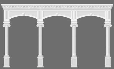 Wall Mural - Antique white arcade with Ionic columns. Three arched entrance or niche. Vector graphics