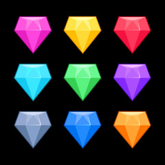 Sticker - Colorful vector diamonds isolated black, game elements