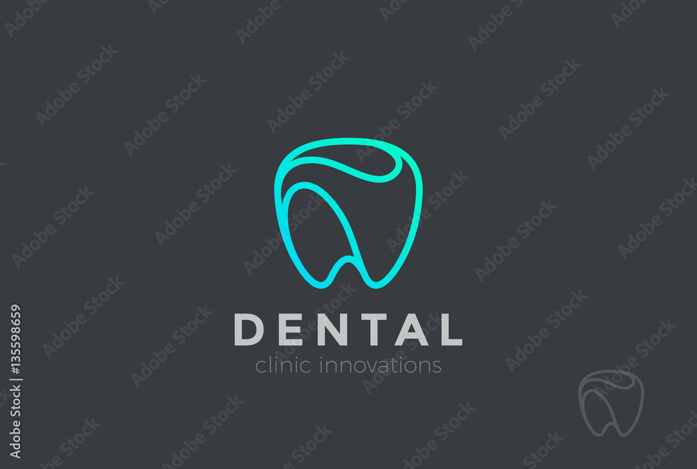 Dental Clinic Logo Tooth abstract Linear Dentist stomatology - obrazy, fototapety, plakaty 