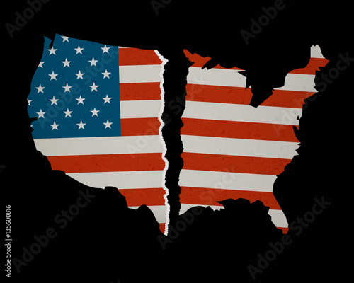 Fotografía American Flag Map torn apart - Divided we Fall