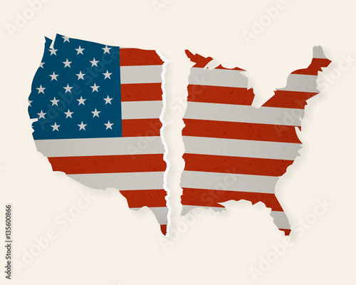 Fotomural American Flag Map torn apart - Divided we Fall