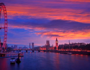 Wall Mural - London sunset skyline Bigben and Thames