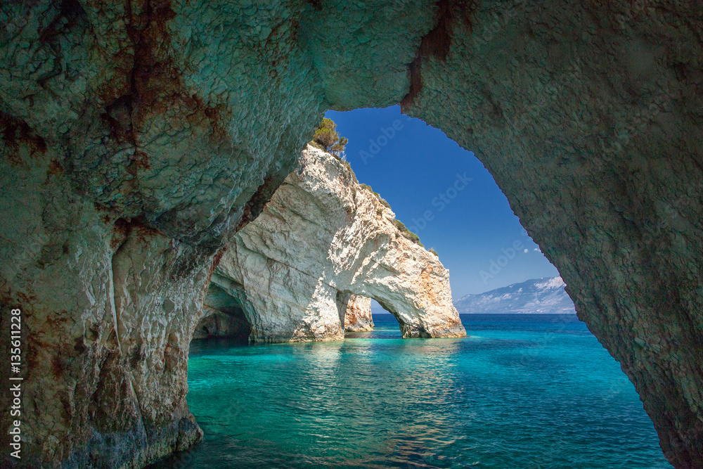 Obraz na płótnie Blue caves on Zakynthos Island Greece w salonie