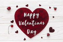 Happy Valentines Day Text Sign.valentine. Stylish Velvet Hearts
