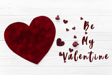 Wall Mural - be my valentine text sign. valentine concept flat lay. stylish